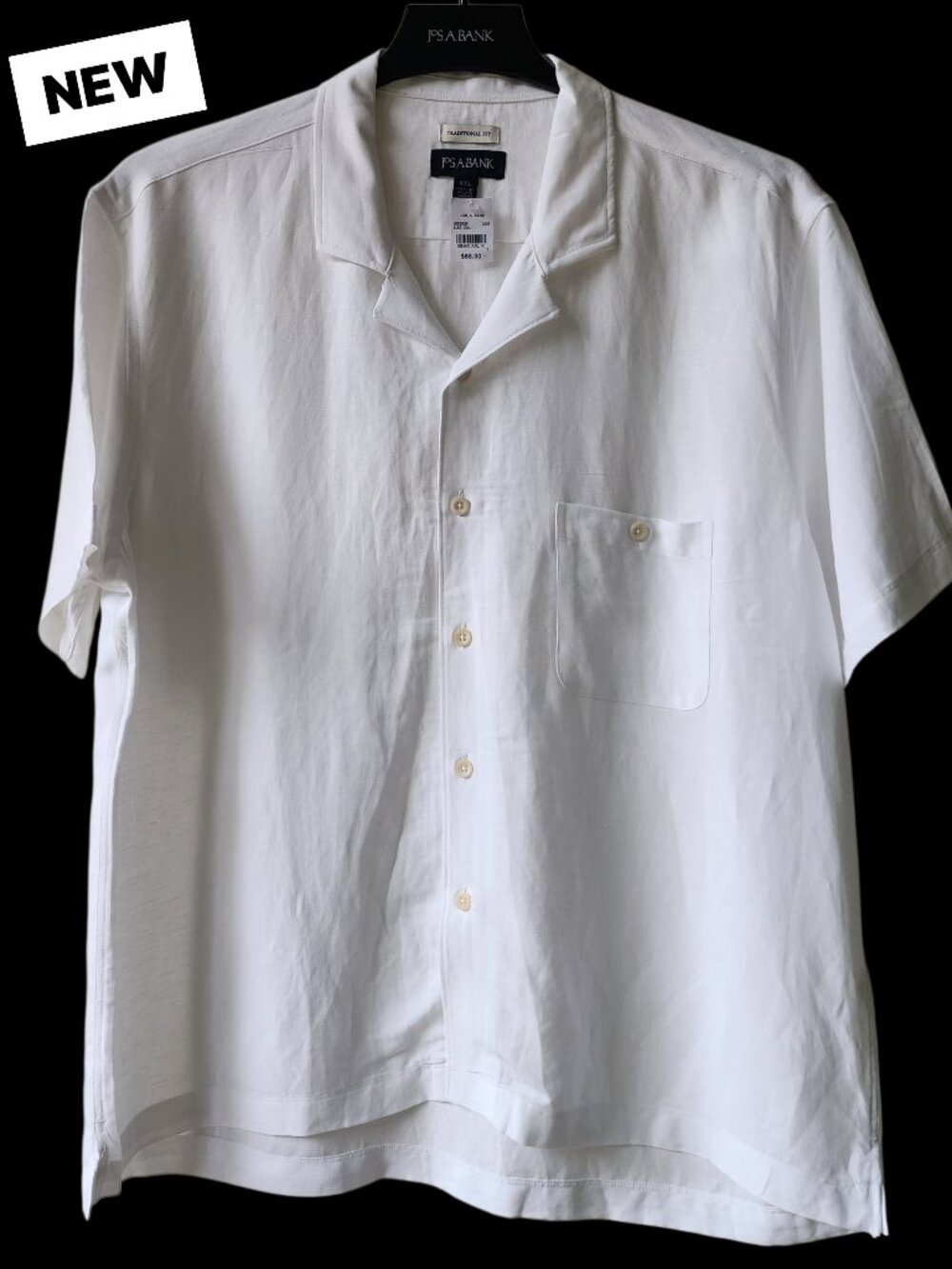 XXL White Casual Shirt Short Sleeve Jos A Bank Rayon Linen Blend Resort Mens Sz